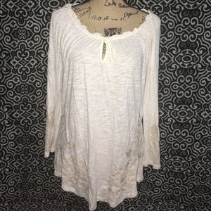 Lucky Brand Peasant Top Cream with Gold Details L