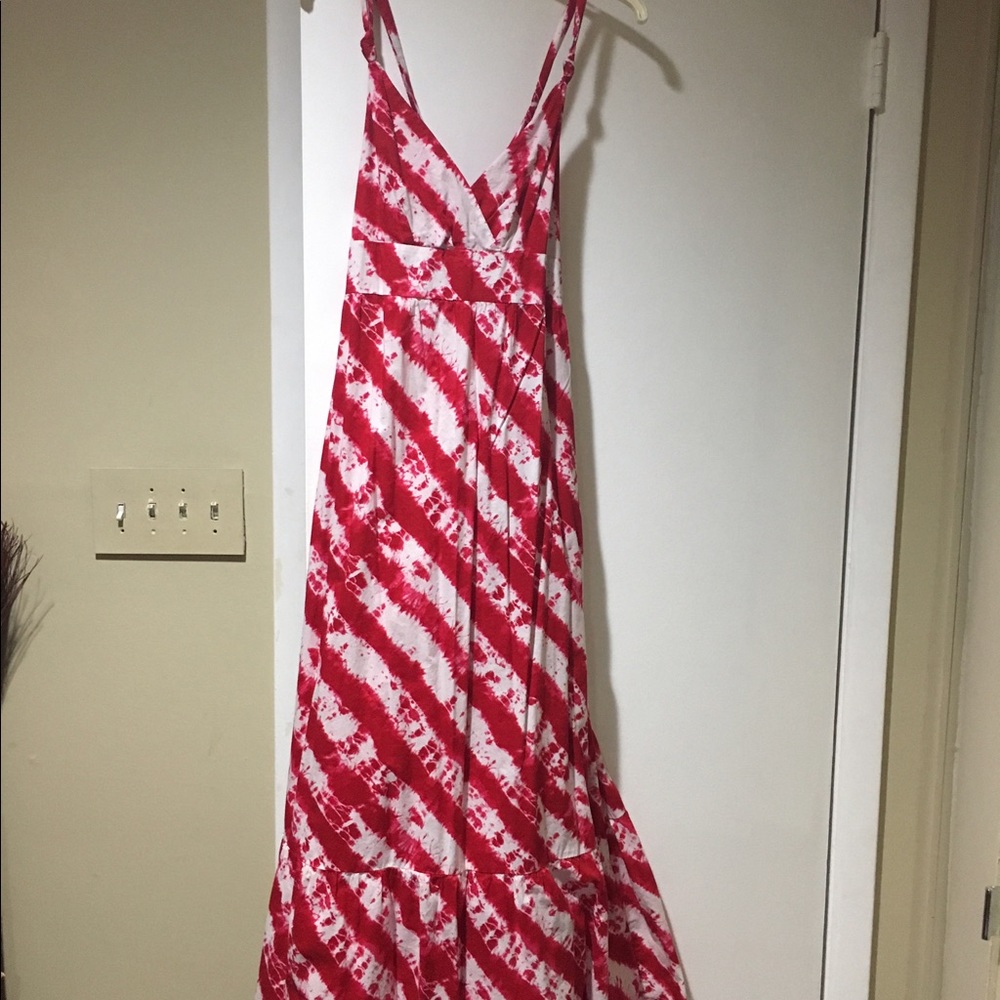 Calypso St. Barth's Red & White tie dye maxi dress
