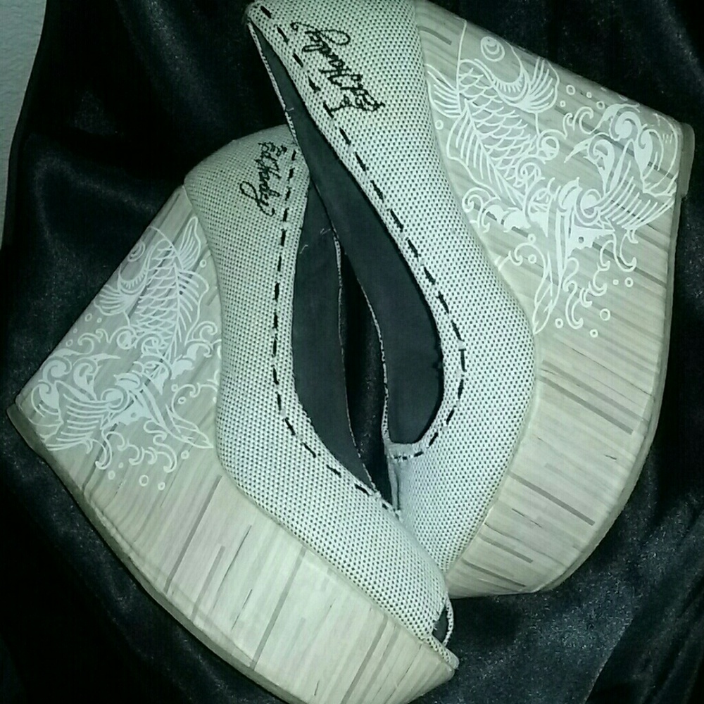 Ed hardy peep toe wedges