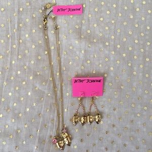 Betsey Johnson Necklace and Earrings Bow Set