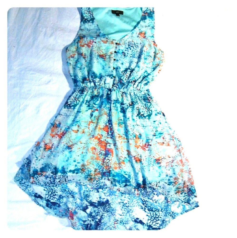 Multi colored light blue high low dress