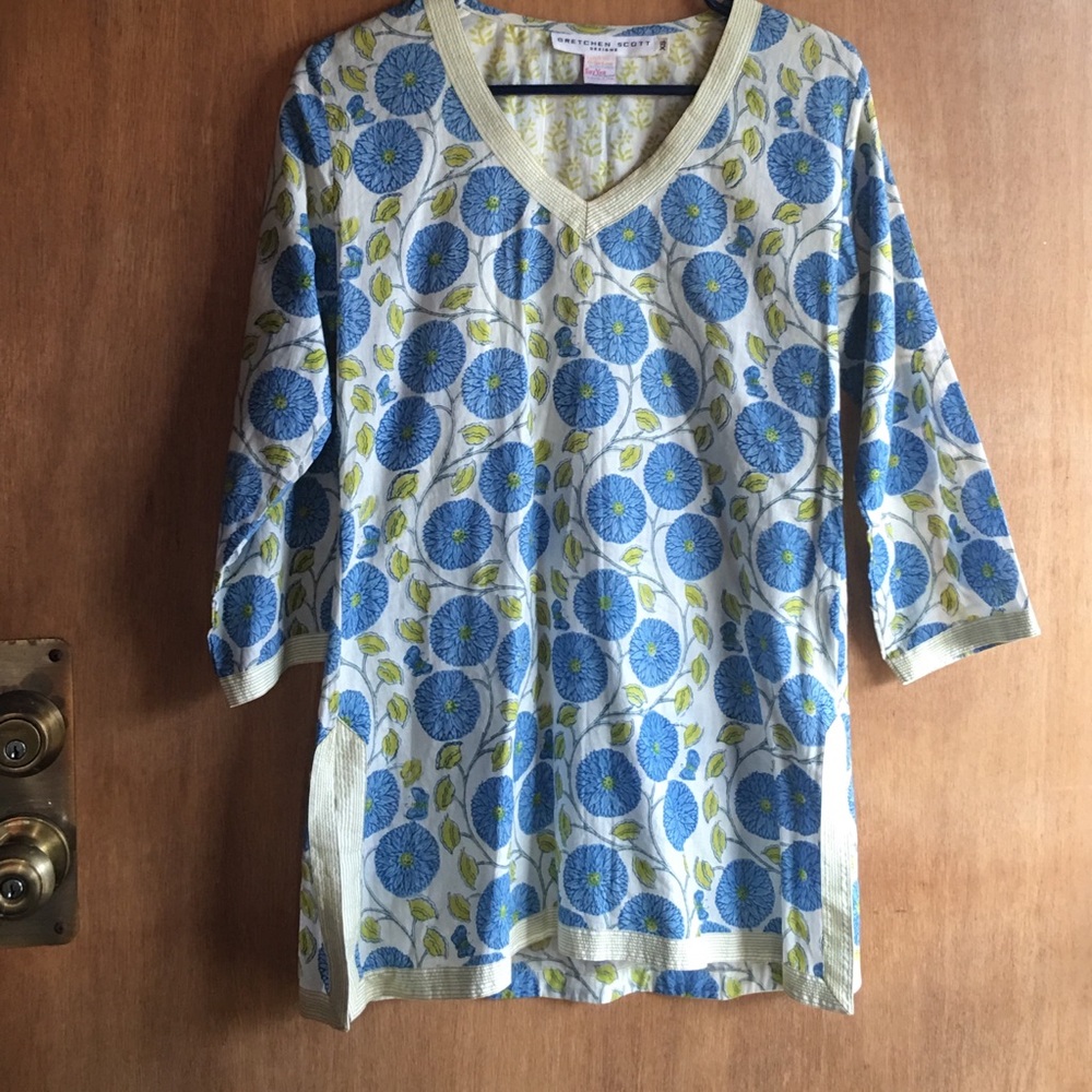 Vacation Tunic top/beach cover up  X-small. Blue&yellow