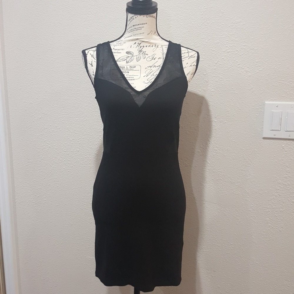 H&M Black Clubwear mini dress with mesh Panwl cut out sides v neck s nwt