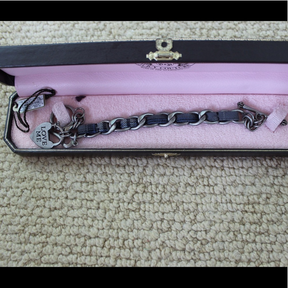 Juicy Couture Plaid Blue & Gray Chain Bracelet