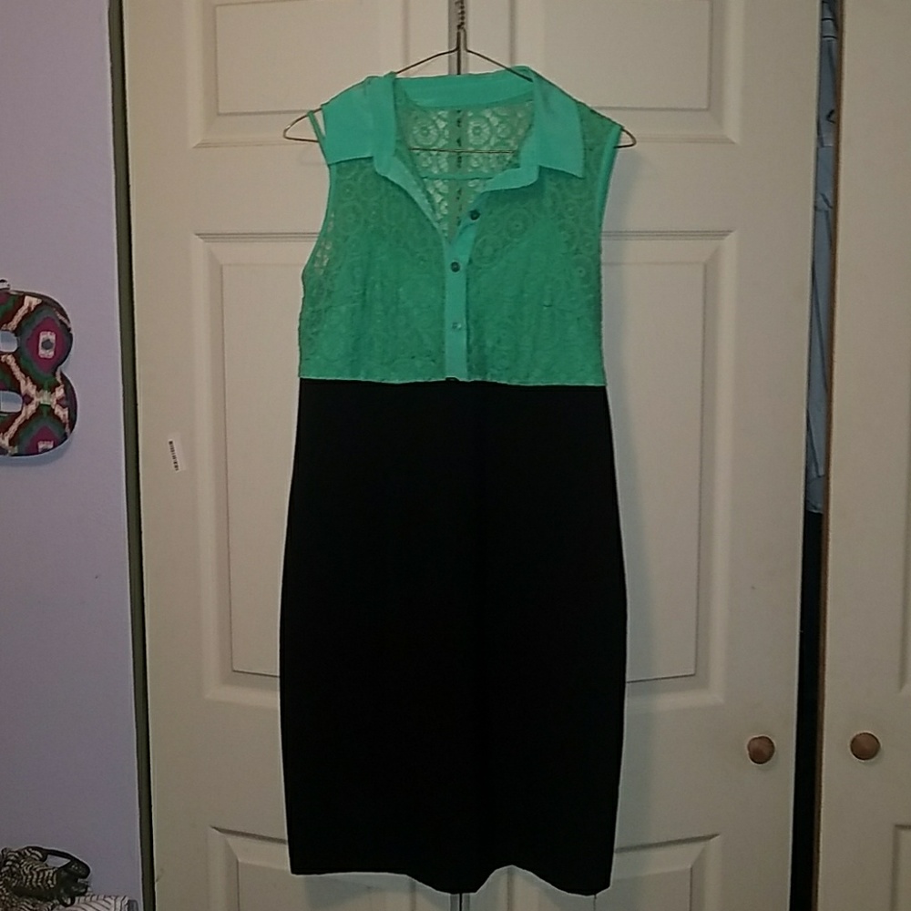 Mint green and black cocktail dress