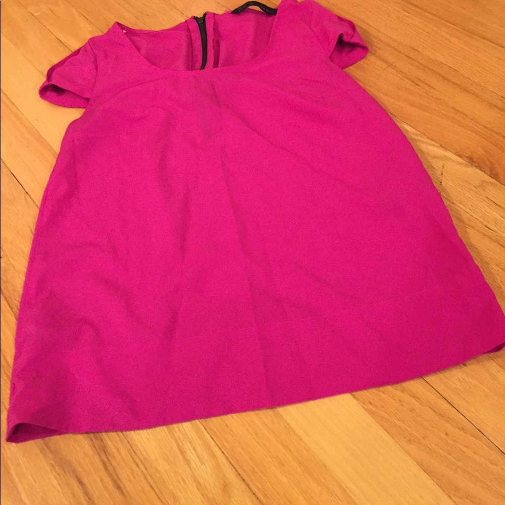 Zara Basic Raspberry Cap-Sleeve Blouse/Zipper Back - image 1