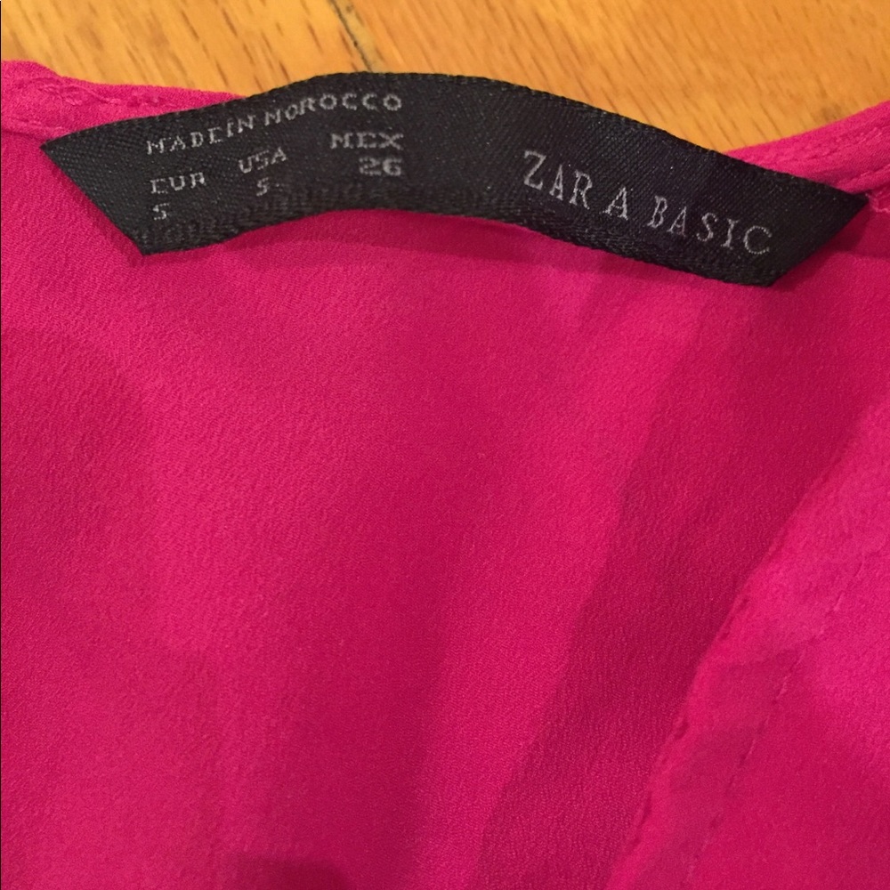 Zara Basic Raspberry Cap-Sleeve Blouse/Zipper Back - image 2