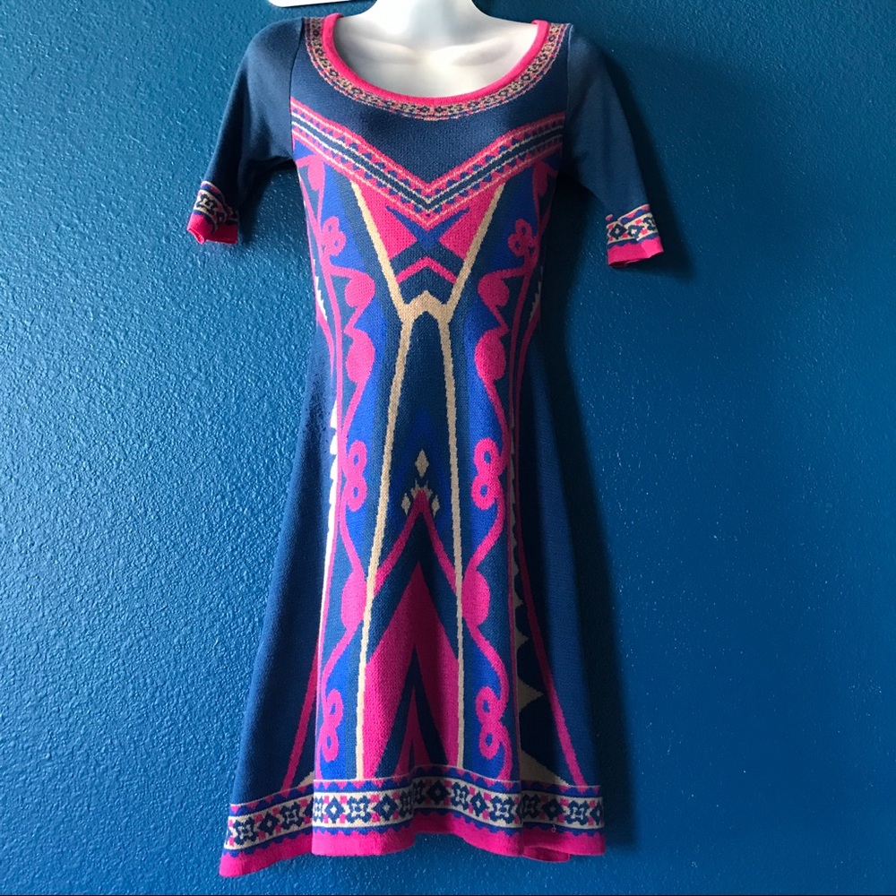 Colorful Aztec Half Sleeved Dress