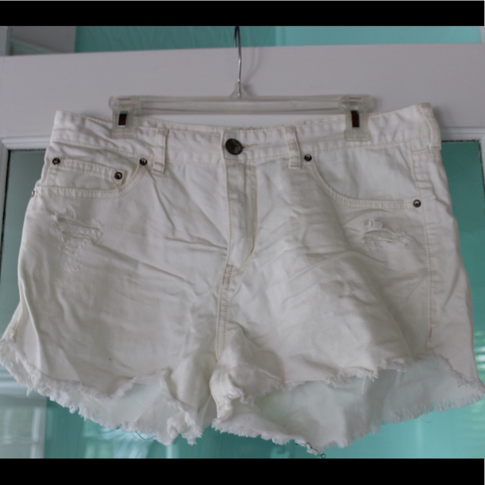 Free People High Waisted white distressed shorts