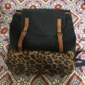 pacsun black burlap backpack with cheetah print
