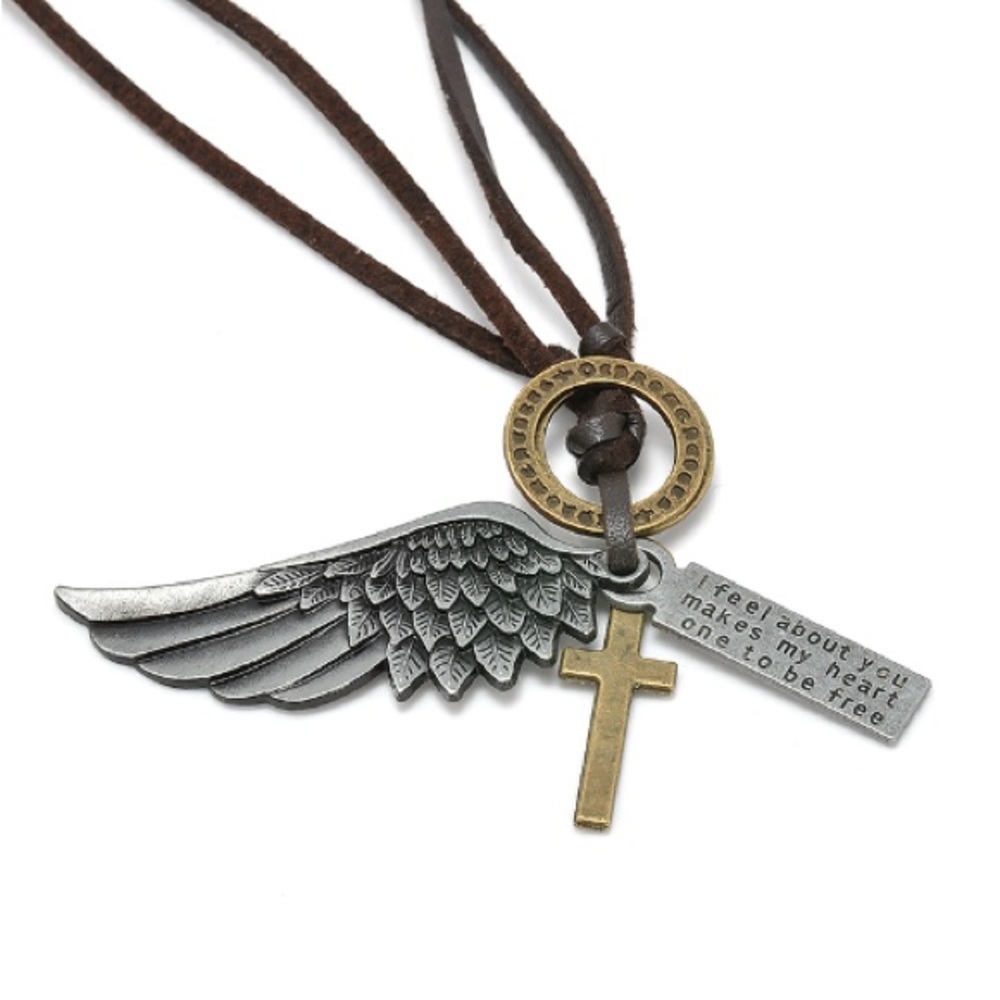 Wing Pendant Necklace Adjustable Leather