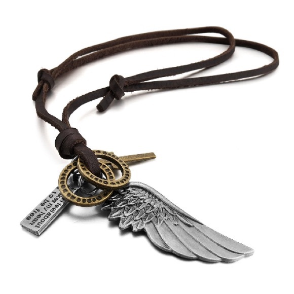 Wing Pendant Necklace Adjustable Leather - Picture 2 of 3