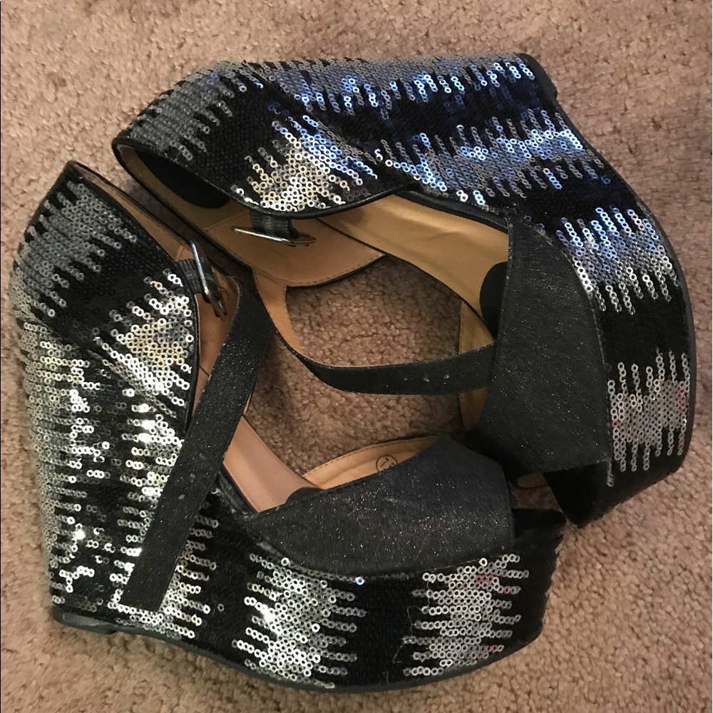 Silver and black wedges