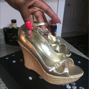 Wedge cork screw open toe heels