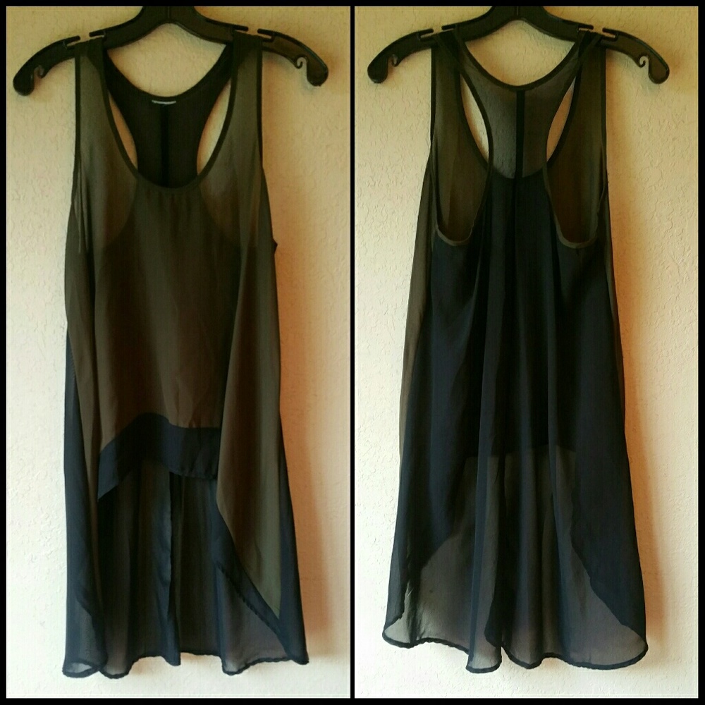 SOLD: Olive and Black Chiffon High-Low Tank