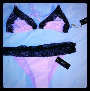 Light pink bikini with black lace