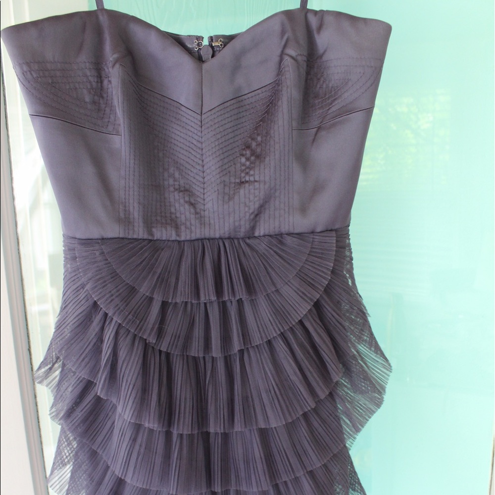 BCBG purple tiered dress. size 8. strapless.