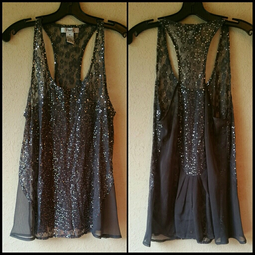 SOLD: Pinky Gray Sequin Tank Top