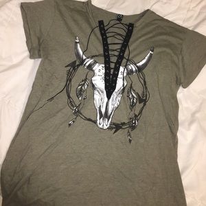 Olive green lace up tshirt dress