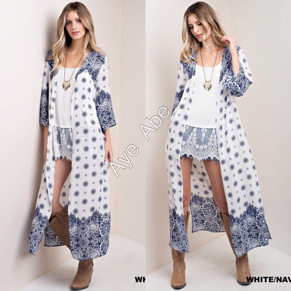 Sold duster print cardigan open front paisley boho - Picture 4 of 6