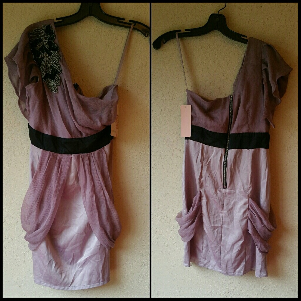 SOLD: Purple Satin and Chiffon One Shoulder Dress