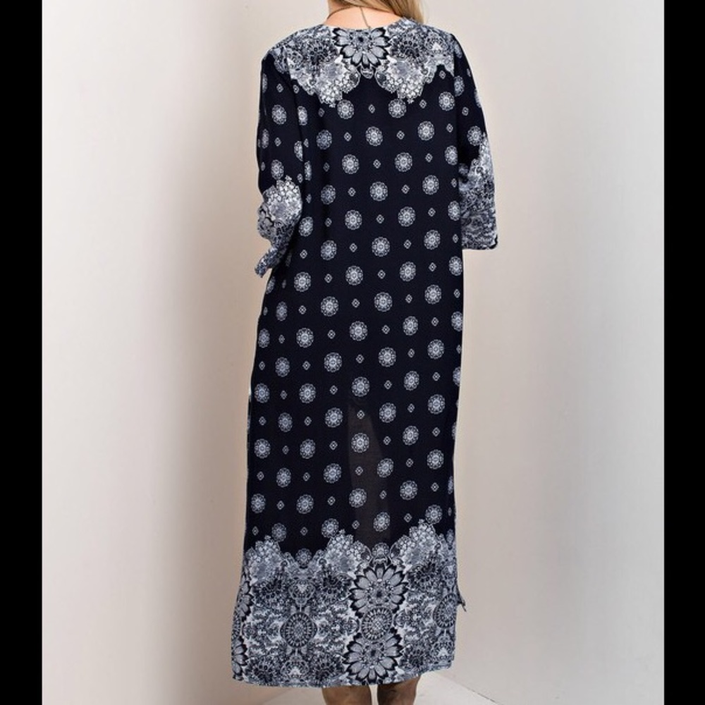 Sold white Duster print cardigan open front long - Picture 6 of 6
