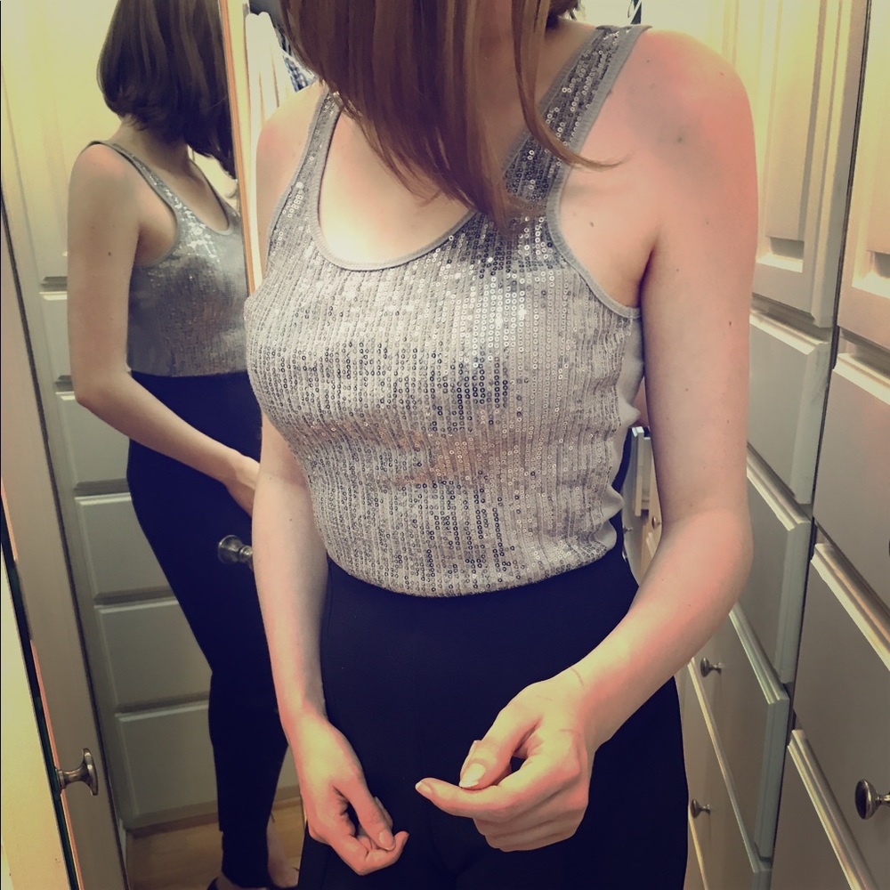 Charlotte Russe  Sequin Silver Long Tank  Size S