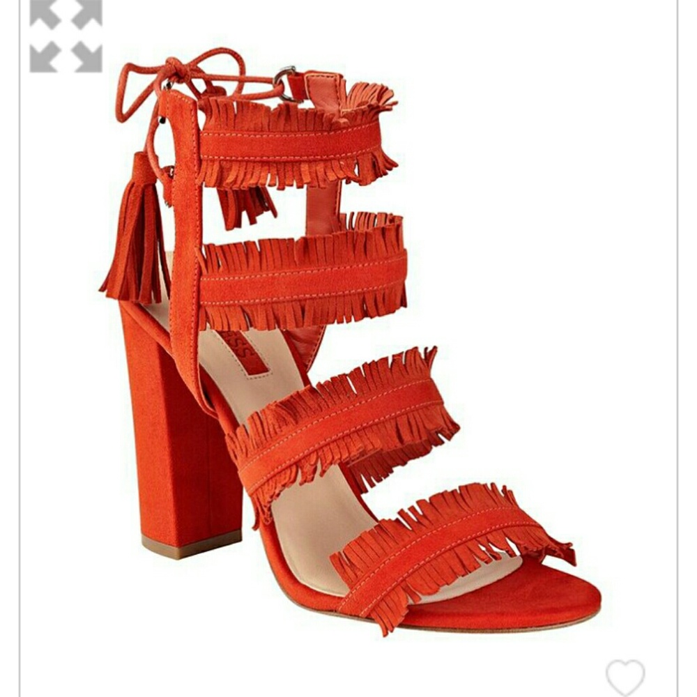 Guess Orange Multi Suede Fringe Heels