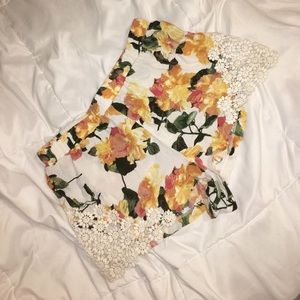 Flower print high waist shorts