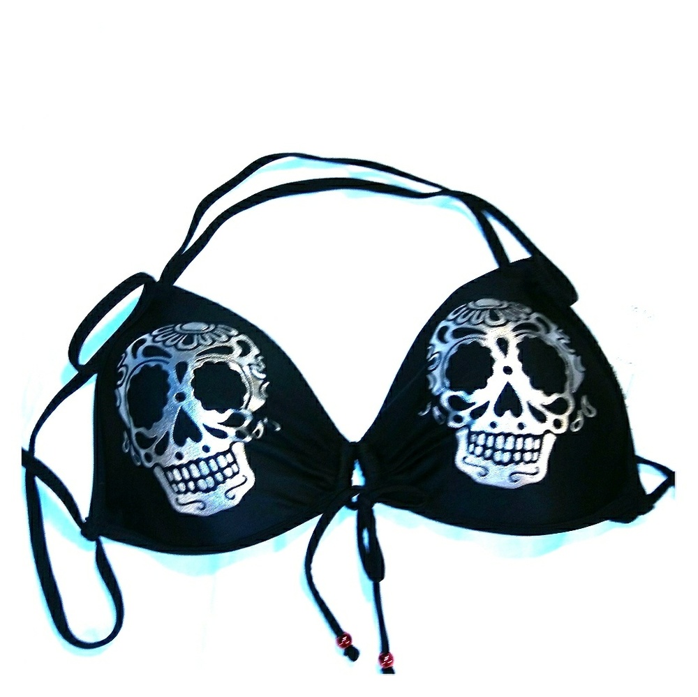 Black bikini top with silver skull
