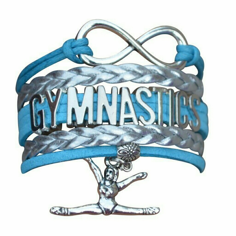 GYMNASTICS LEATHER CHARM BRACELET SILVER-SPORTS