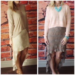 ‼️CLEARANCE‼️BOHO Hippy Mocha Crochet Hi-Low Skirt