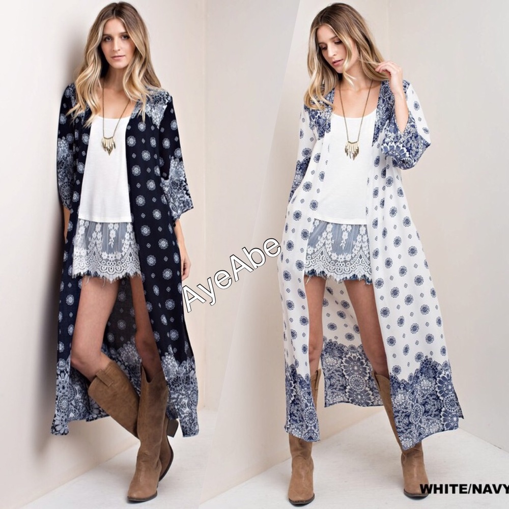 White duster cardigan boho PAISLEYS PRINT sold - Picture 1 of 7