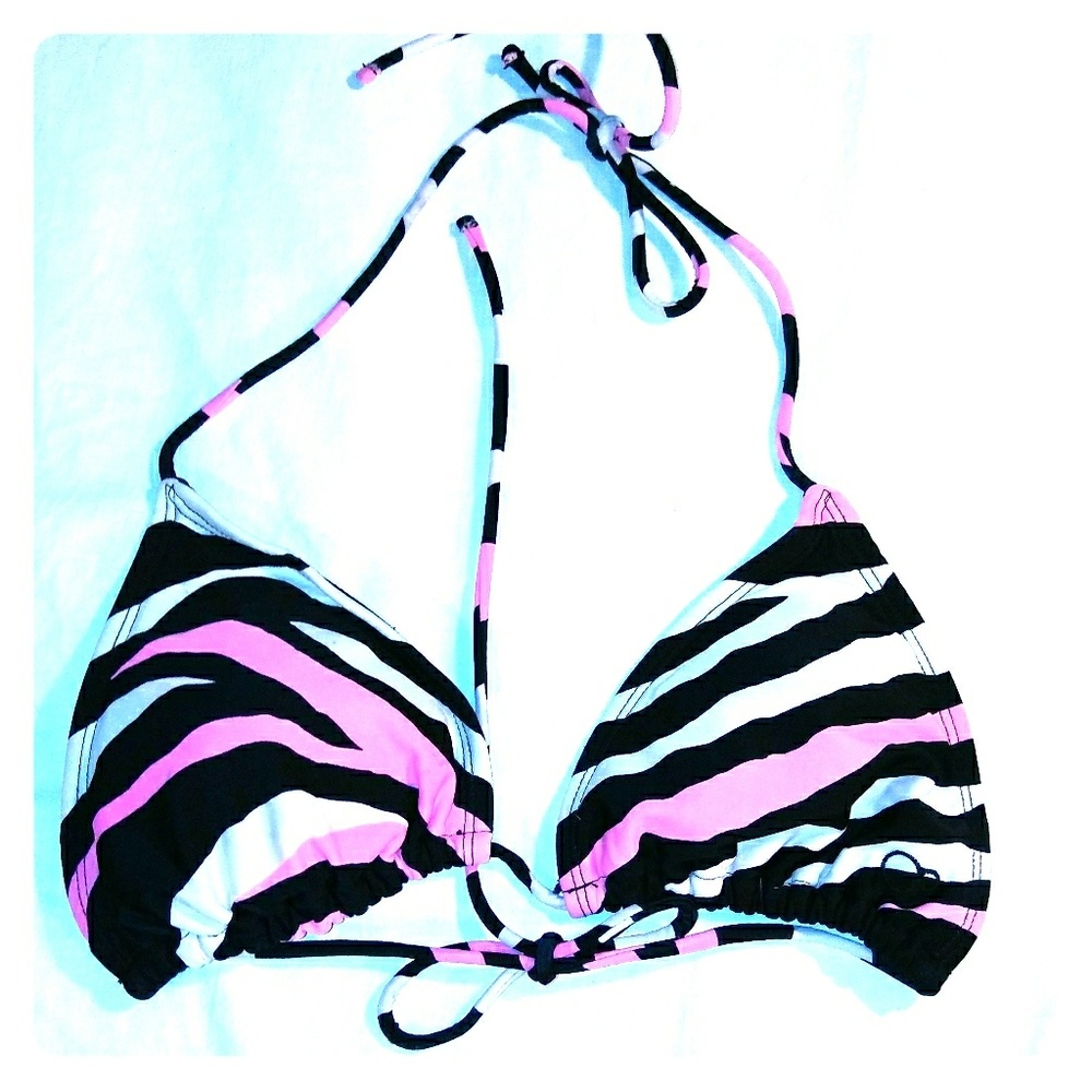 Black and pink zebra bikini top