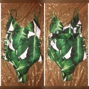 NWOT Green/white Leaf One Piece Swimsuit S, L