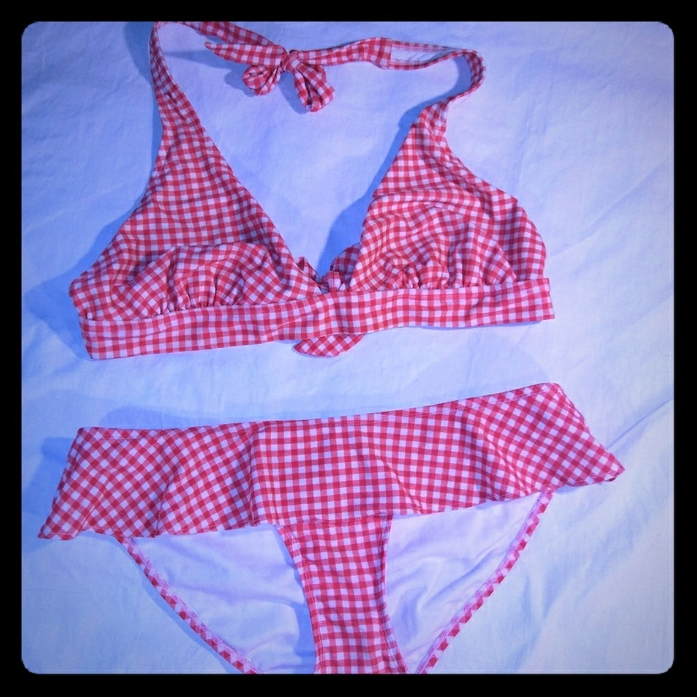 Red and white gingham bikini