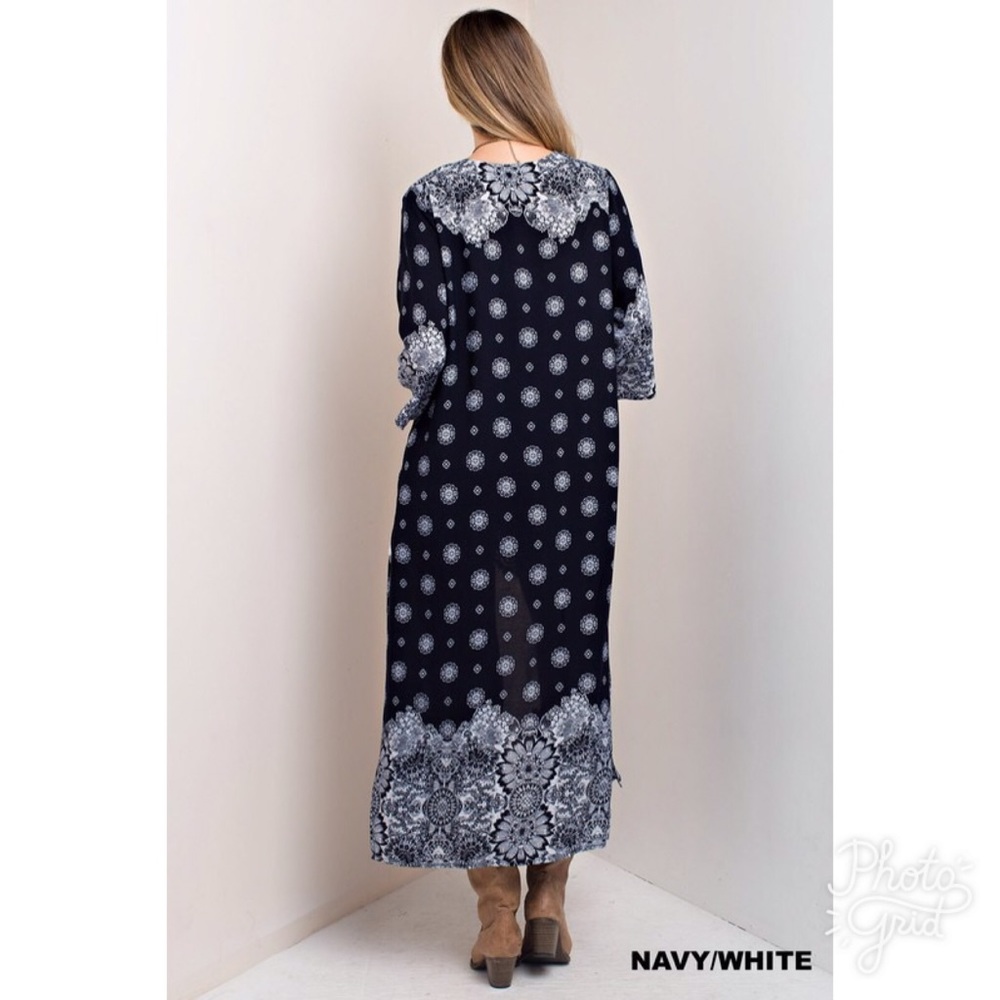 White Print duster cardigan boho long coverup sold - Picture 4 of 5