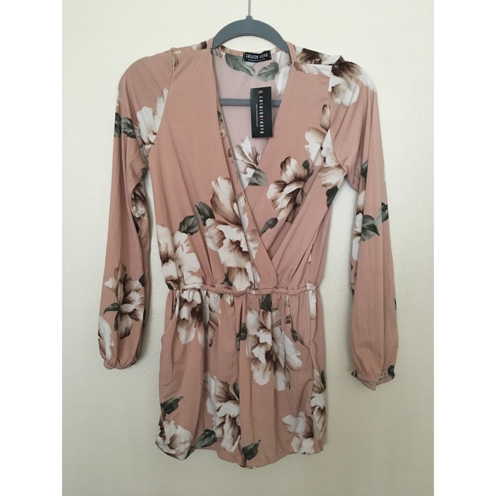 Floral print long sleeve romper