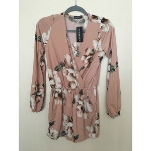 Floral print long sleeve romper