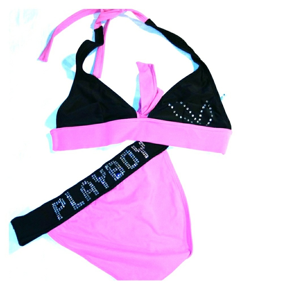 Navy blue and pink Playboy bikini