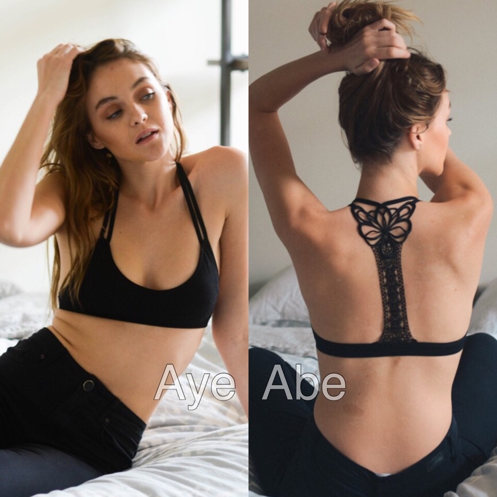 Black racerback butterfly appliqué bralette tattoo - Picture 3 of 6