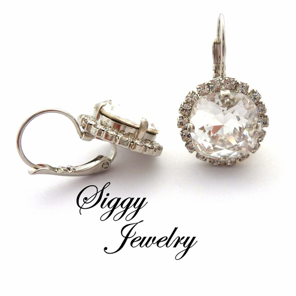 Swarovski Cushion Cut Clear Halo Drop Earrings - Picture 5 of 6