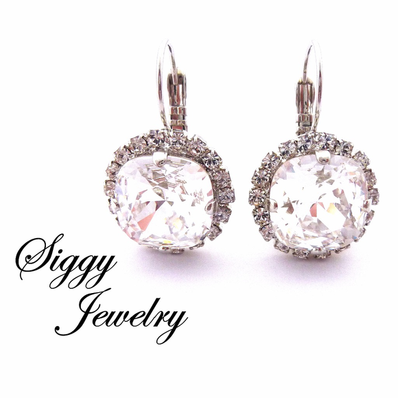 Swarovski Cushion Cut Clear Halo Drop Earrings - Picture 6 of 6