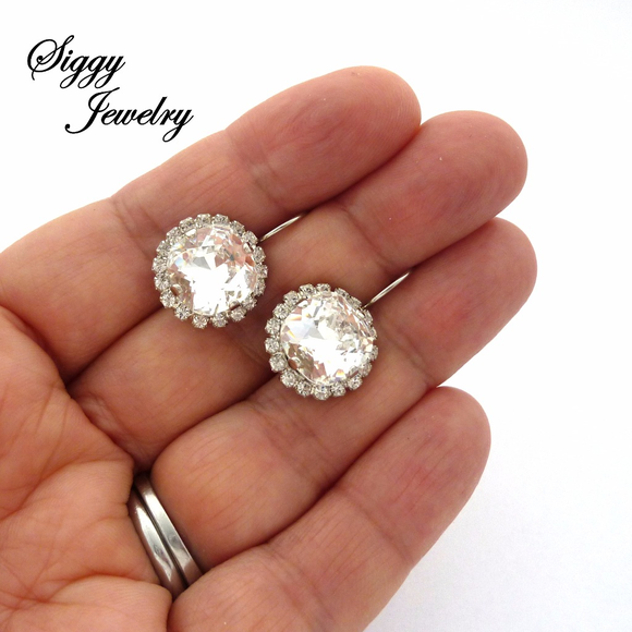 Swarovski Cushion Cut Clear Halo Drop Earrings - Picture 4 of 6