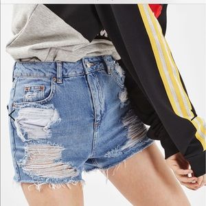TOPSHOP ripped distressed high waist denim shorts