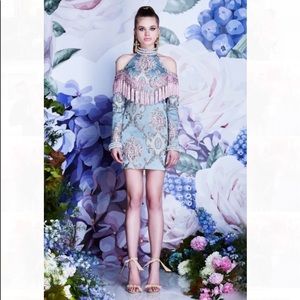 Embroidered jacquard mini dress