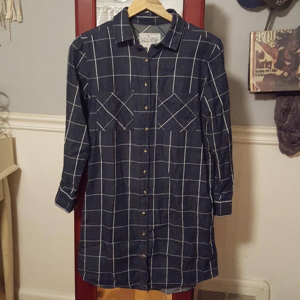 Blue Front Pocket Denim Shirt Dress
