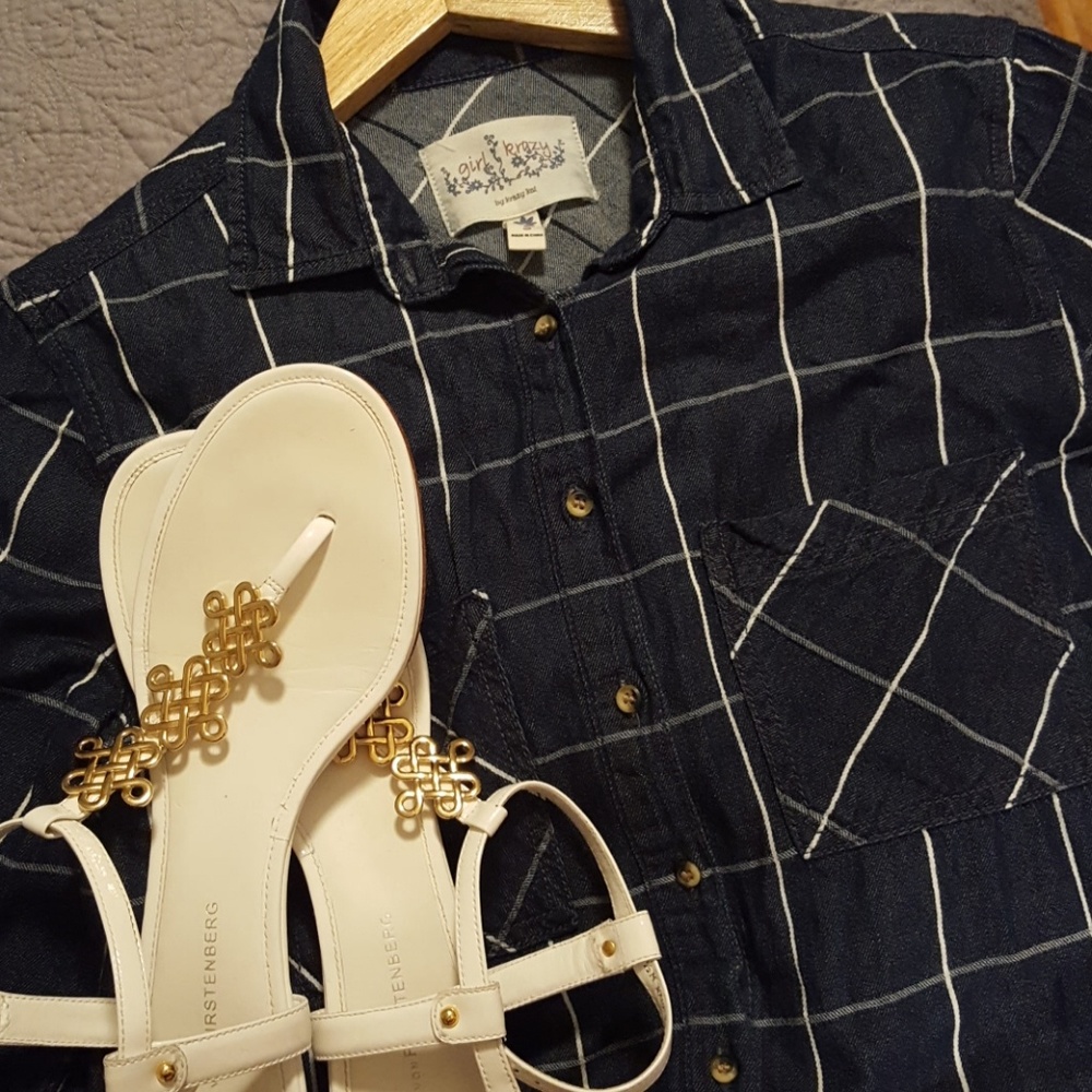 Blue Front Pocket Denim Shirt Dress - Picture 3 of 6