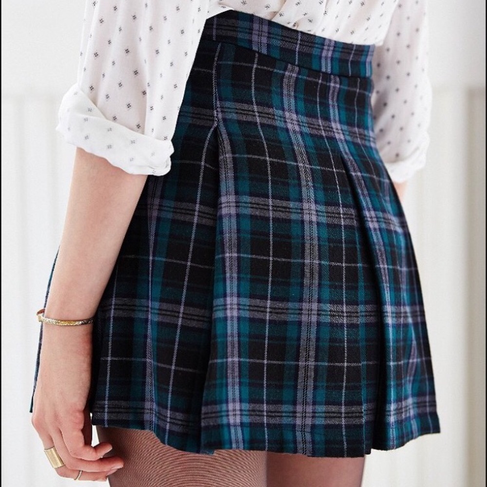 Exits plaid inverted pleat mini skirt
