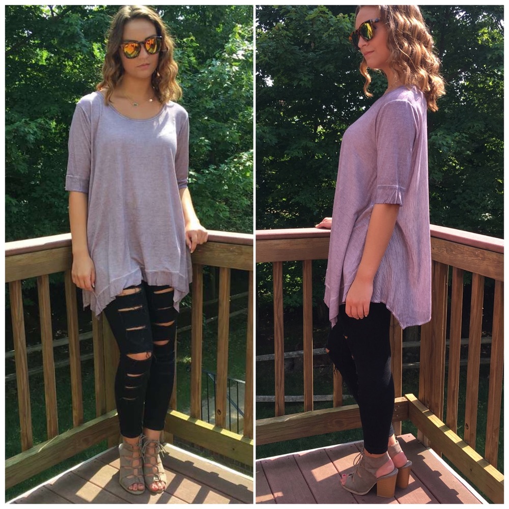 Purple Asymmetrical Hem Tunic Top - Picture 1 of 2